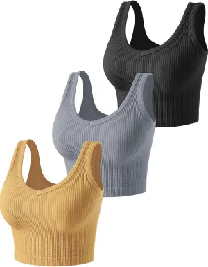3 Pieces Womens Tank Tops Cute Sexy Going Out Ribbed Summer Tops Black White Crop Tops for Women