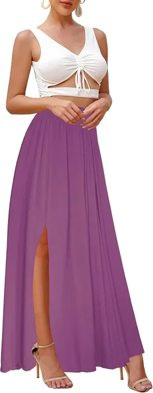 Afibi Women's Print Long Skirts High Waist Split A Line Full Length Maxi Skirt