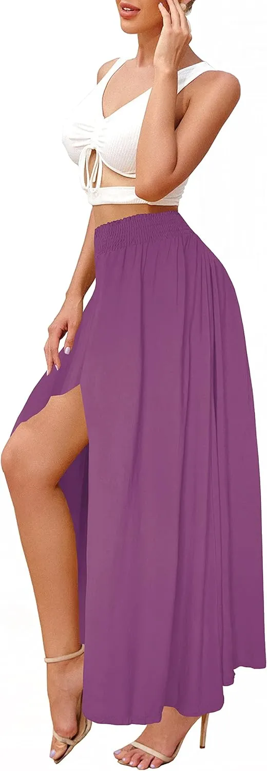 Afibi Women's Print Long Skirts High Waist Split A Line Full Length Maxi Skirt