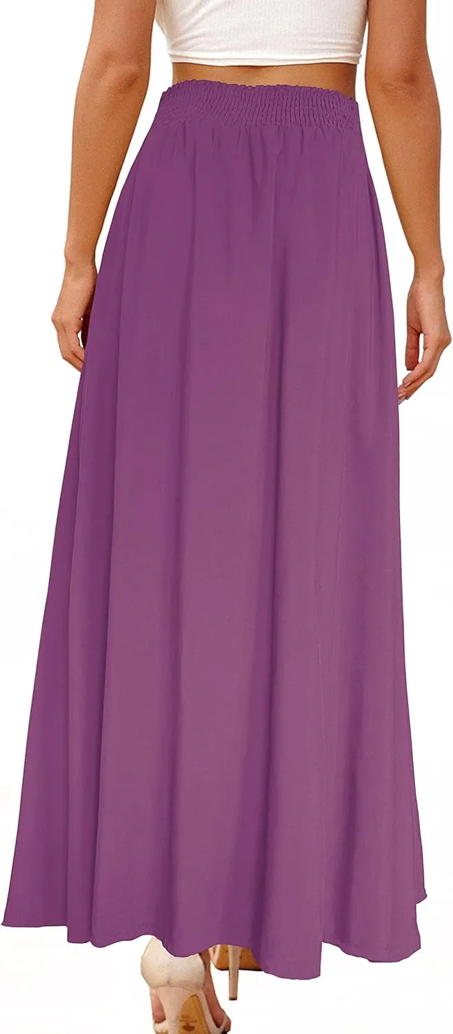 Afibi Women's Print Long Skirts High Waist Split A Line Full Length Maxi Skirt