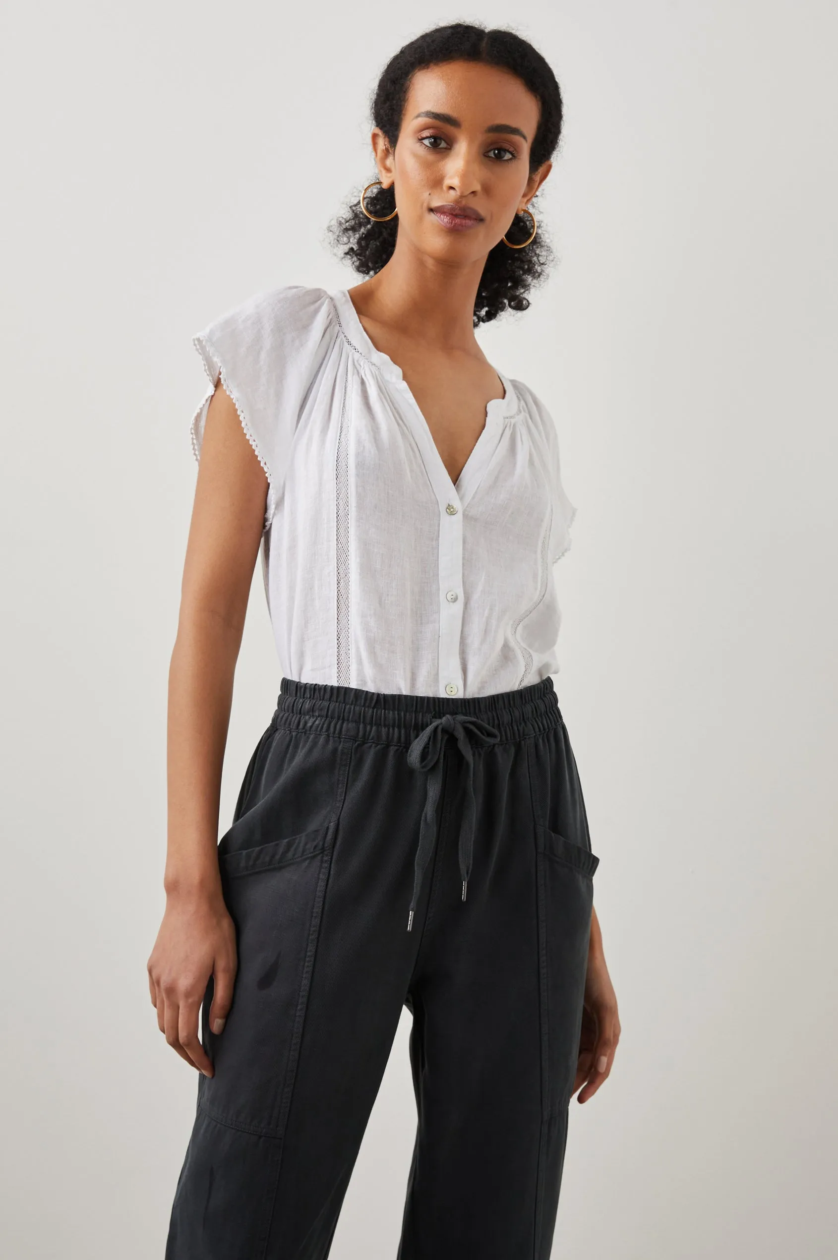 Alena Top ~ White Lace Detail