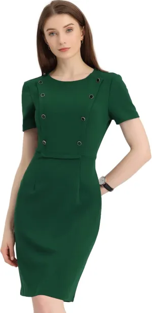Allegra K Short Sleeve Sheath Dress for Women's Business Casual Bodycon Pencil Dress