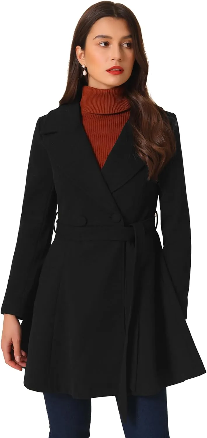 Allegra K Winter Peacoat for Women's Shawl Lapel Overcoat 2024 Single Breasted Belted Long Trench Coats