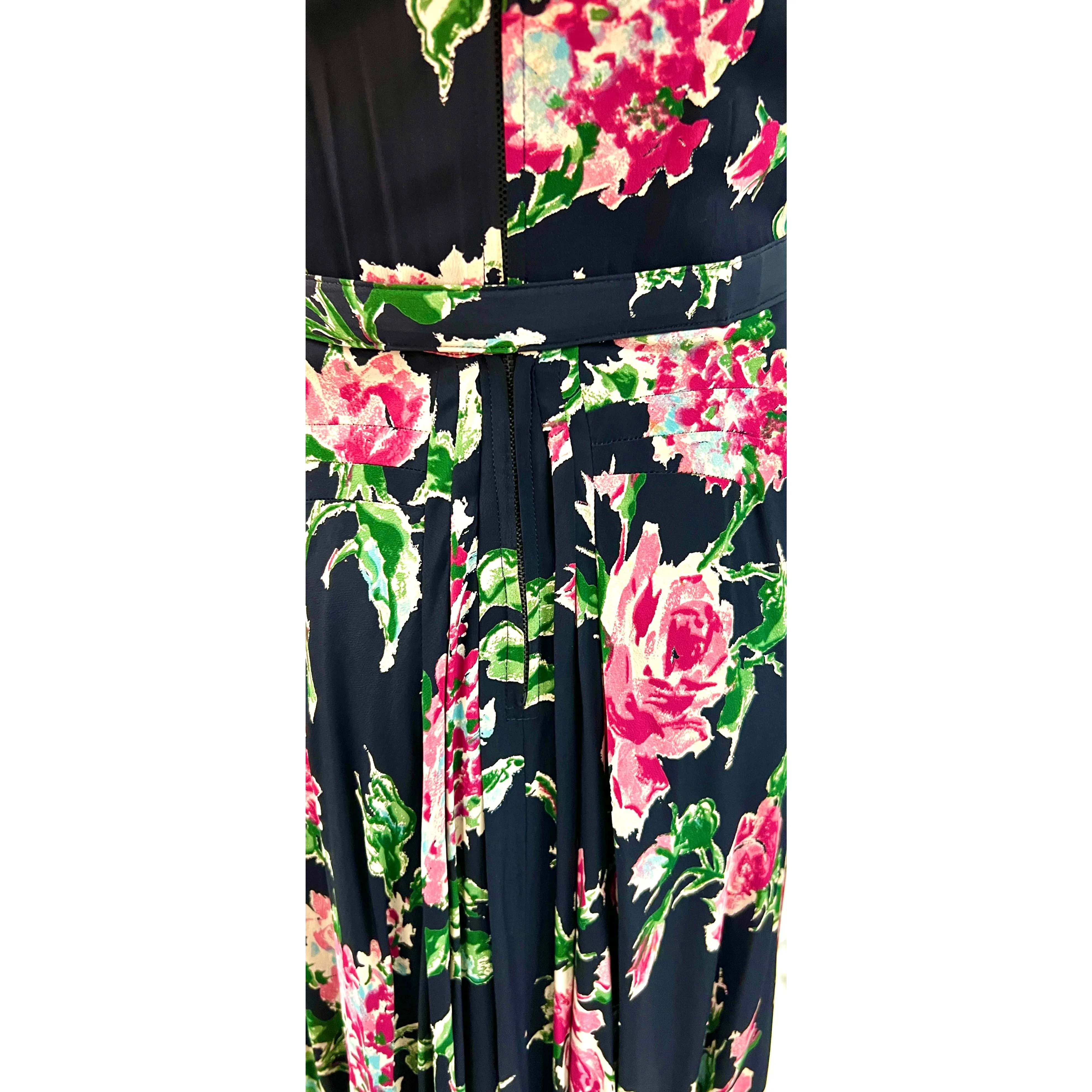 Amazing 1940s Black Famous Frocks Vintage Dress Rayon Print Black. Pink Floral  Womens M