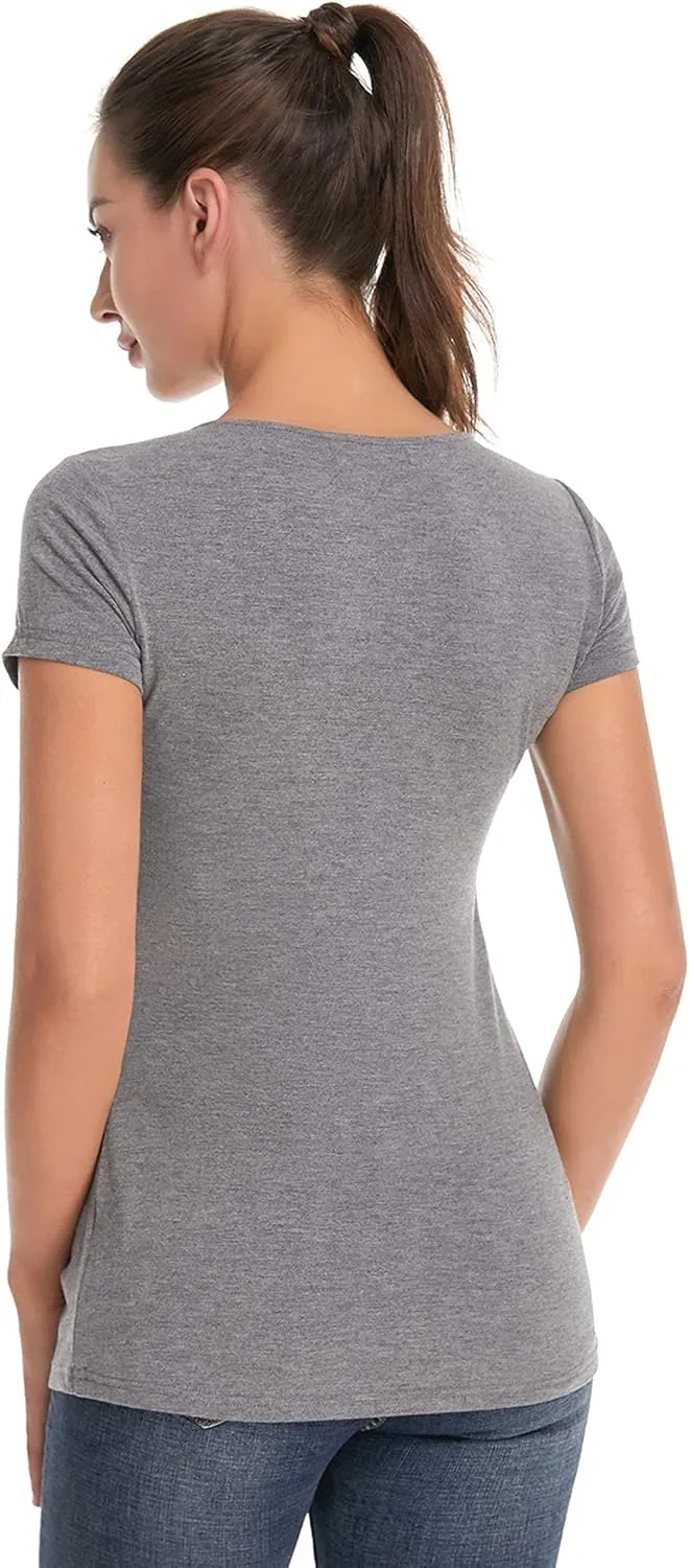 AmlieBoutik Women V Neck Twist Knot Front Casual T-Shirt Short Sleeve Blouse