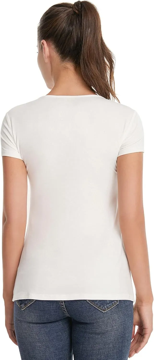 AmlieBoutik Women V Neck Twist Knot Front Casual T-Shirt Short Sleeve Blouse