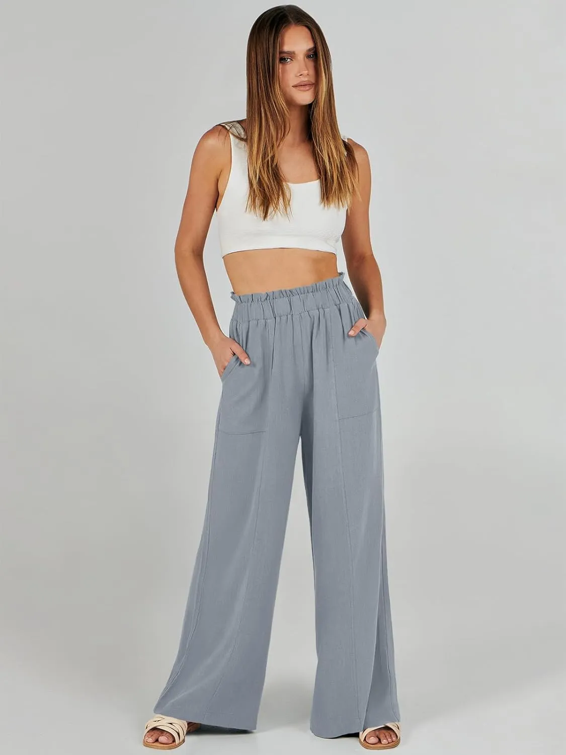 ANRABESS Womens Linen Pants 2025 Summer Casual Loose Wide Leg Palazzo Pants High Waist Flowy Beach Trousers Work Outfits