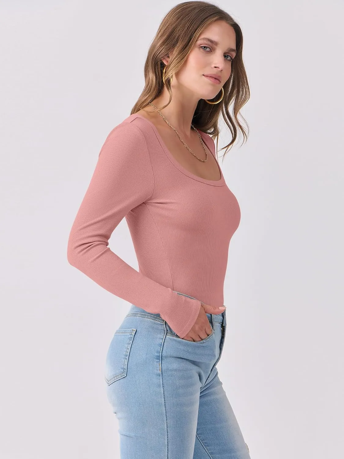 ANRABESS Women's Long Sleeve Tops Casual Scoop Neck Ribbed Knit Slim Fitted Basic Tee Shirts Trendy Spring Outfits