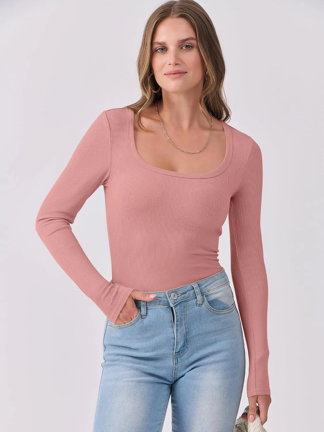 ANRABESS Women's Long Sleeve Tops Casual Scoop Neck Ribbed Knit Slim Fitted Basic Tee Shirts Trendy Spring Outfits