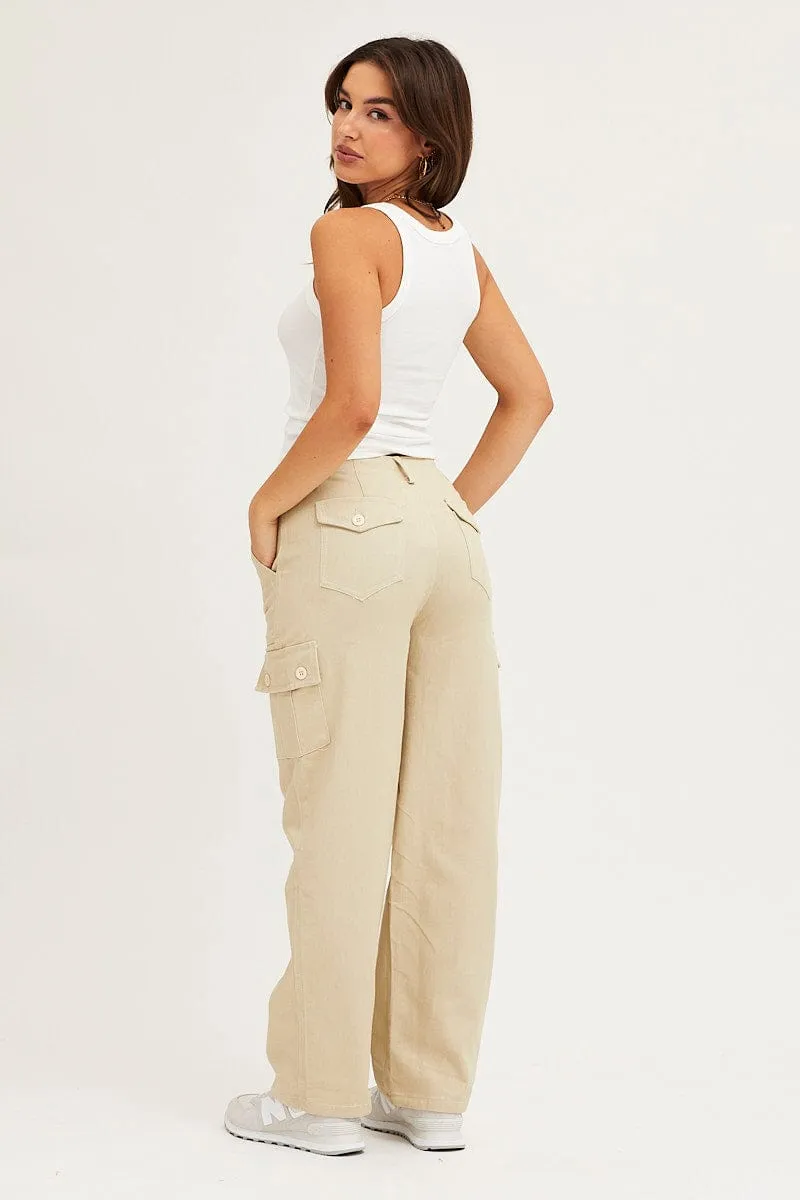 Beige Cargo Pants Polyester