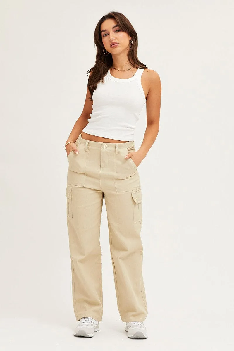 Beige Cargo Pants Polyester
