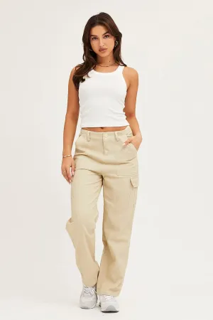 Beige Cargo Pants Polyester