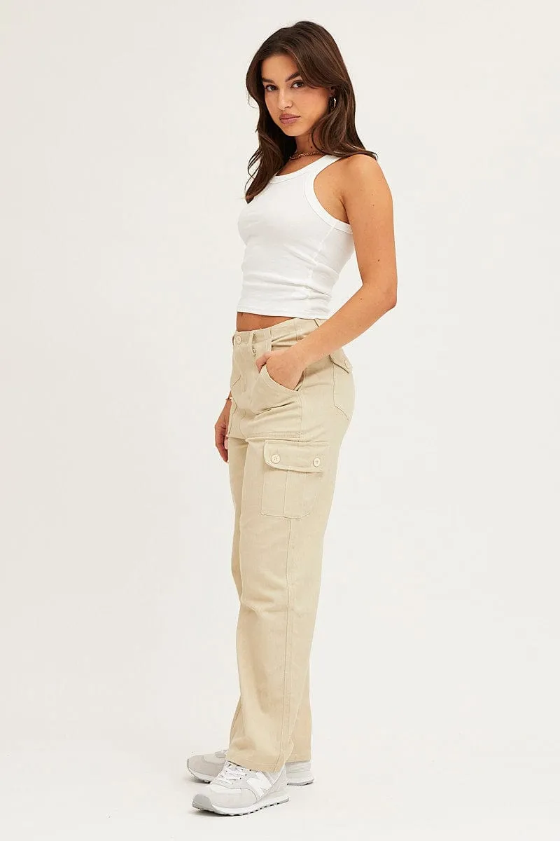 Beige Cargo Pants Polyester