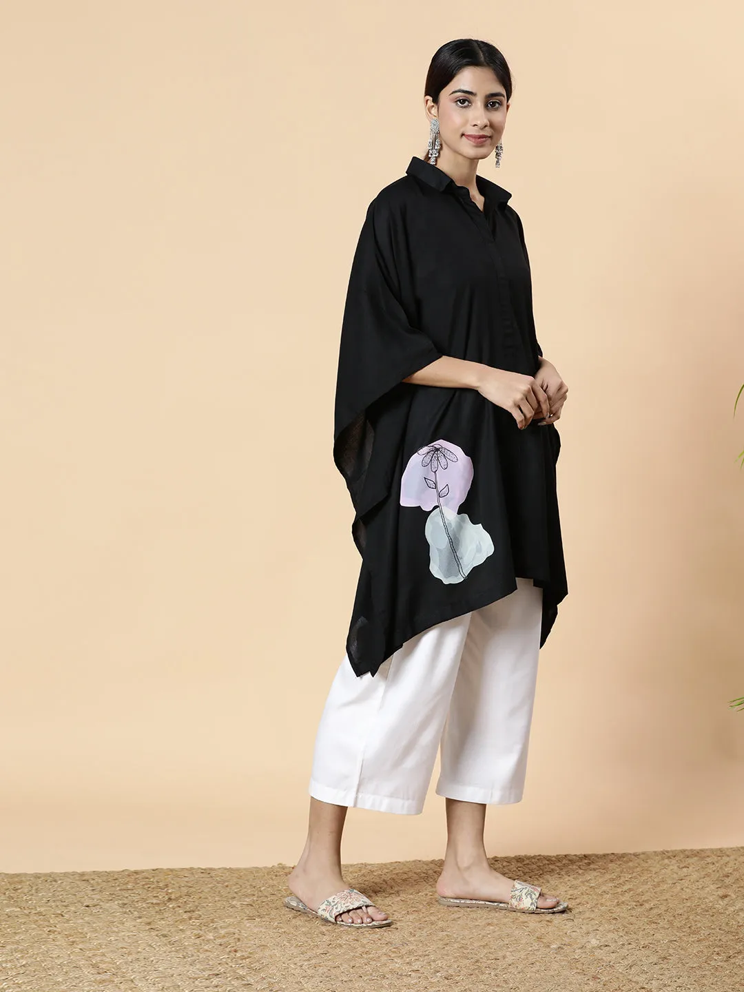 Black Rayon ShirtKurta - WinsomeBeauty