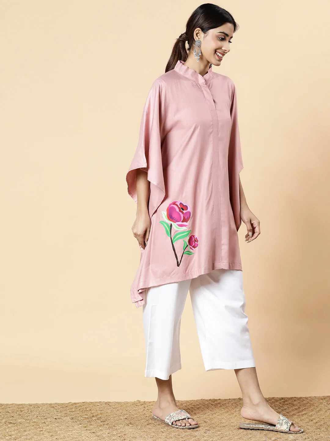 Blush Rayon MandarinKurti - TulipsMelody