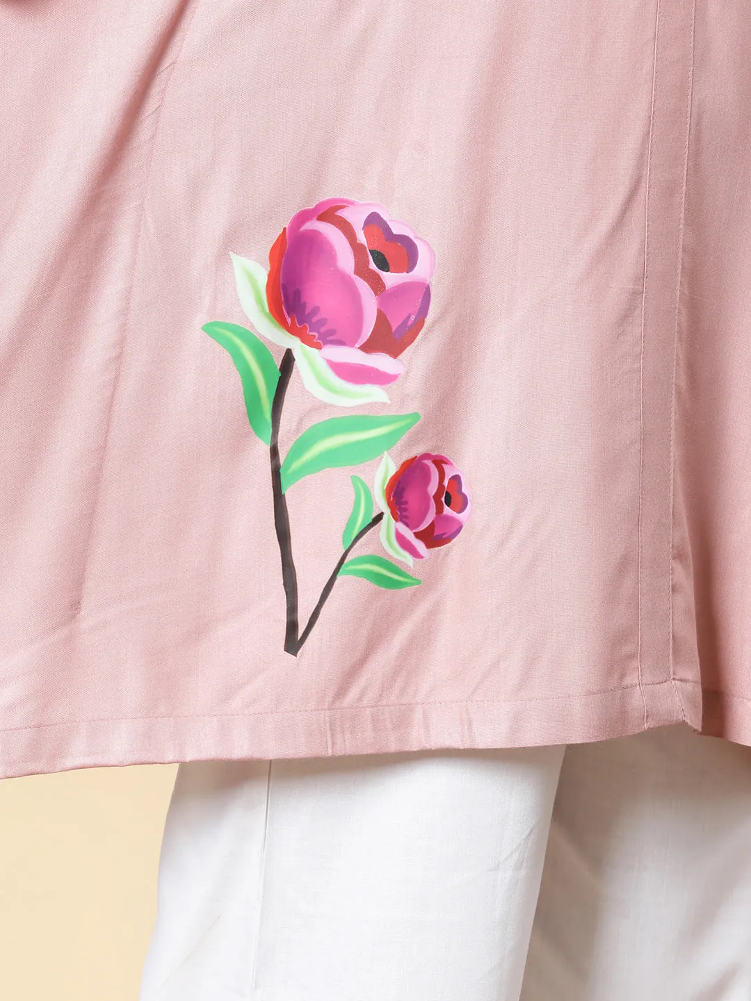 Blush Rayon MandarinKurti - TulipsMelody