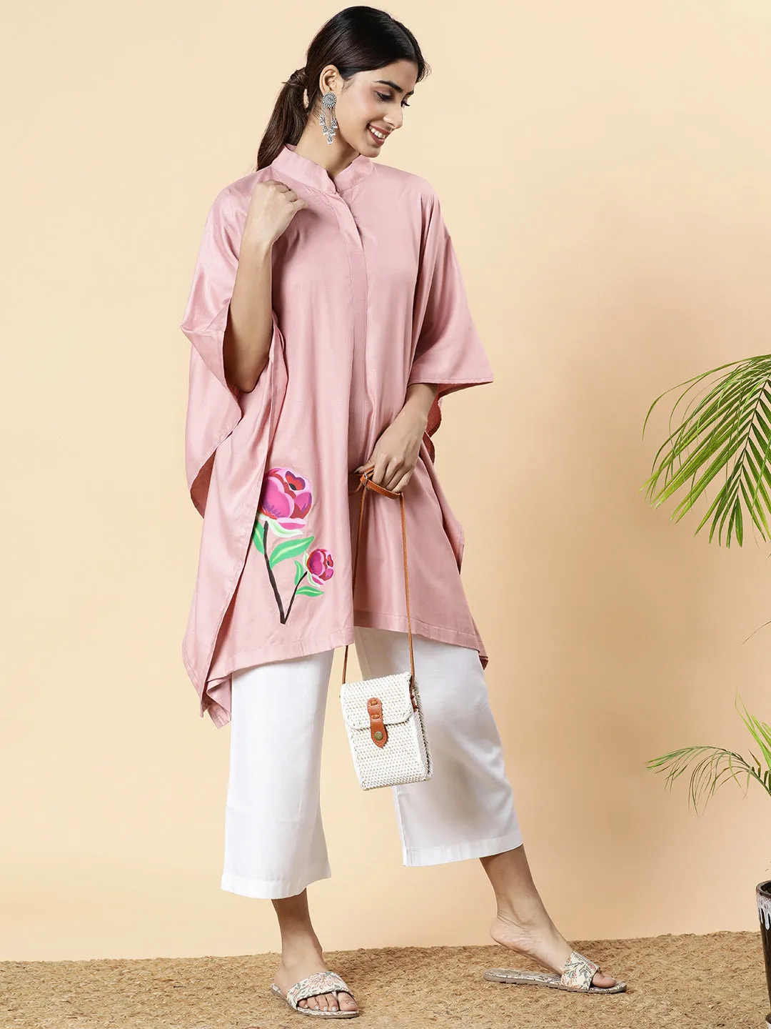 Blush Rayon MandarinKurti - TulipsMelody