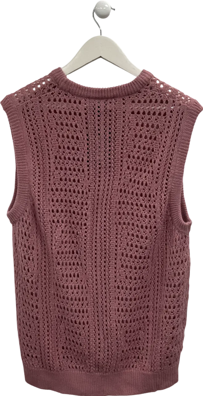 boohooMan Pink Open Crochet Tank Top UK S