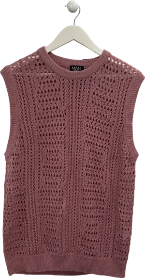 boohooMan Pink Open Crochet Tank Top UK S