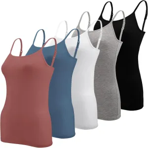 BQTQ 5 Pcs Women's Camisole Tank Top Undershirt Spaghetti Strap Basic Camisoles