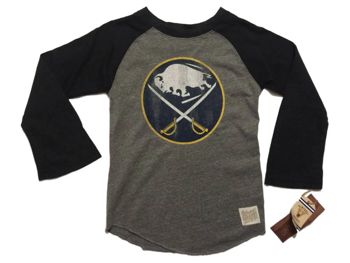 Buffalo Sabres Retro Brand WOMEN Gray 3/4 Sleeve Raglan T-Shirt