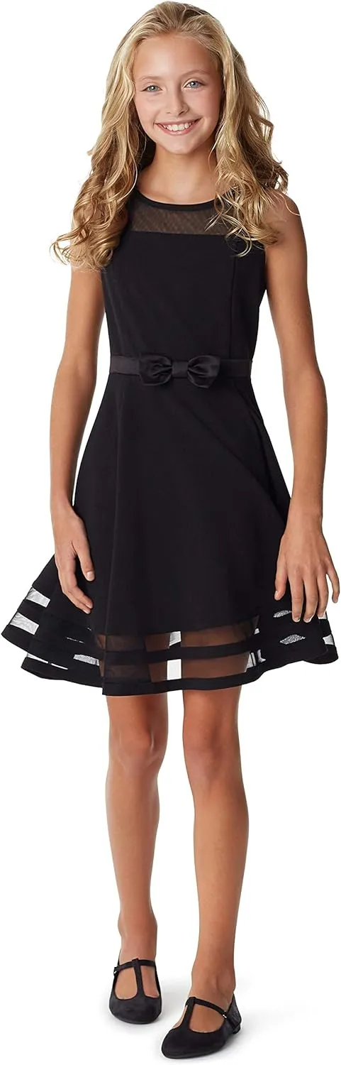 Calvin Klein Girls' Sleeveless Party Dress, Fit and Flare Silhouette, Round Neckline & Back Zip Closure