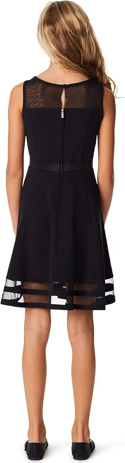 Calvin Klein Girls' Sleeveless Party Dress, Fit and Flare Silhouette, Round Neckline & Back Zip Closure