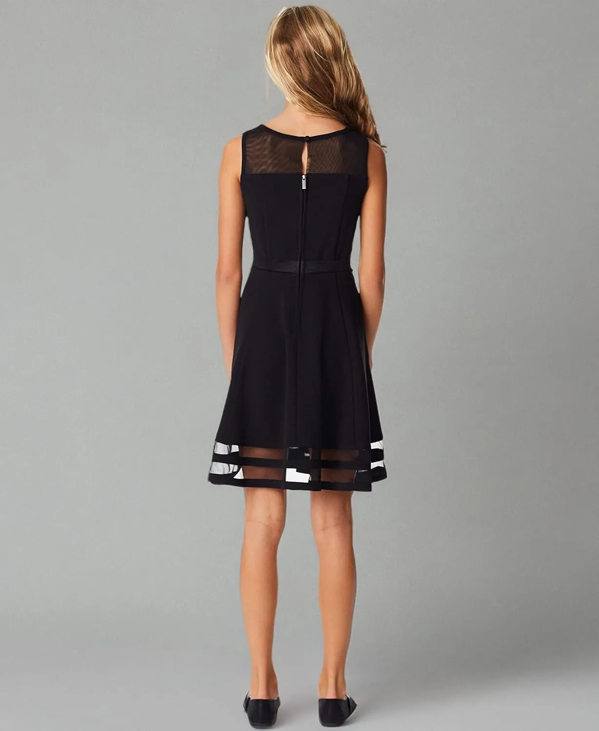 Calvin Klein Girls' Sleeveless Party Dress, Fit and Flare Silhouette, Round Neckline & Back Zip Closure