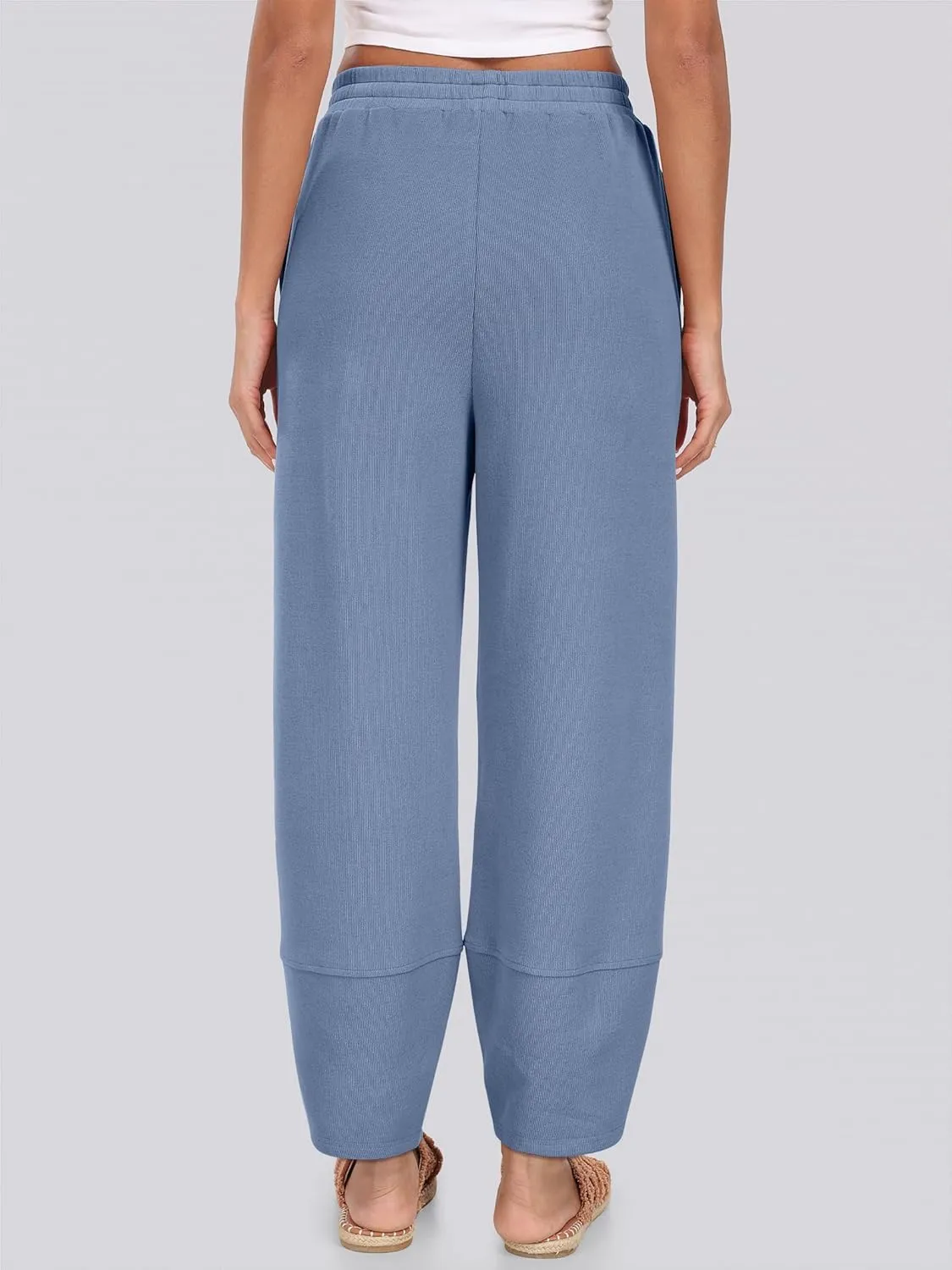 Caracilia Women Barrel Wide Leg Pants Casual Elastic Waist Loose Comfy Spring Vacation Travel Baggy Lounge Sweatpants