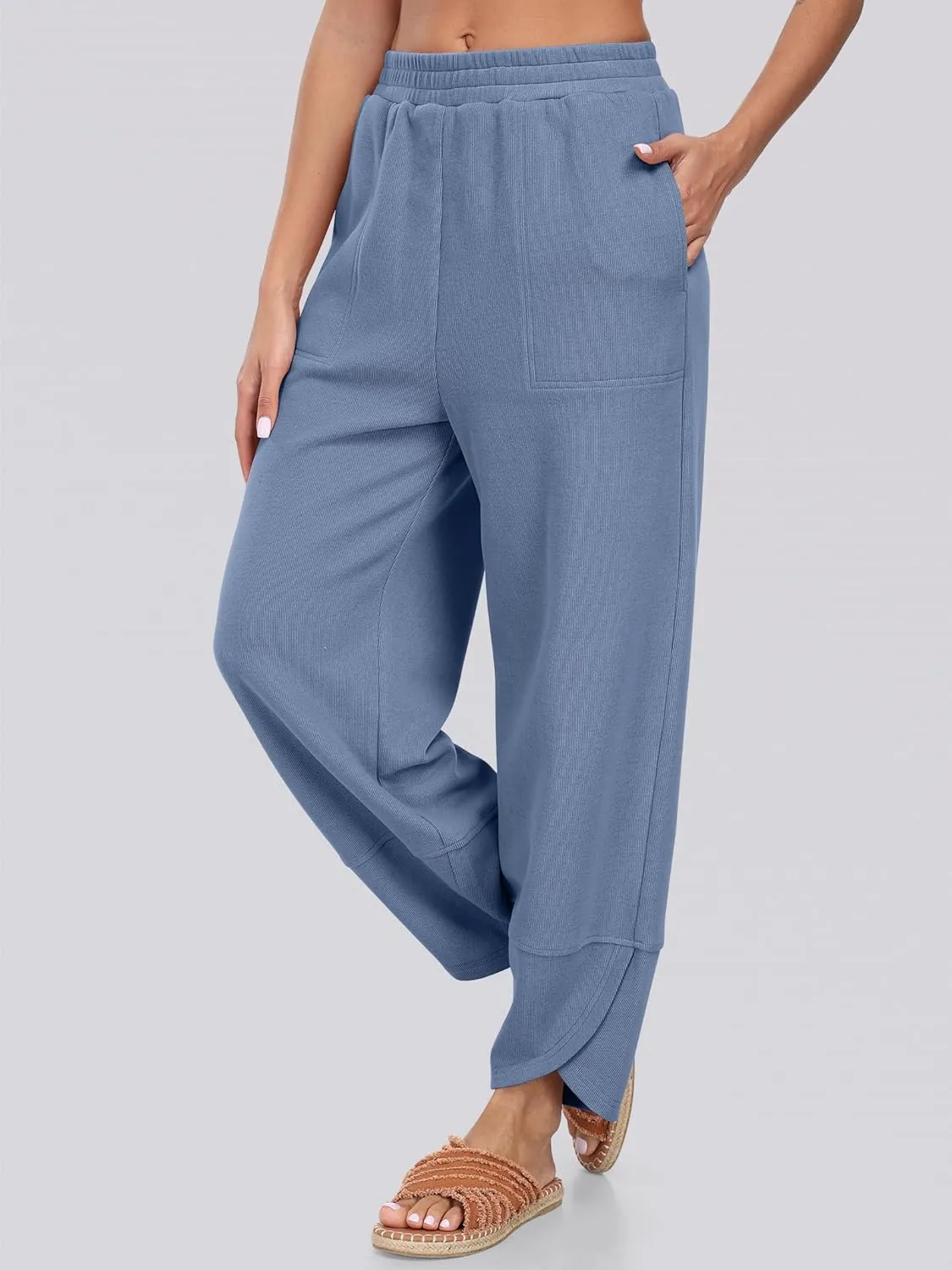 Caracilia Women Barrel Wide Leg Pants Casual Elastic Waist Loose Comfy Spring Vacation Travel Baggy Lounge Sweatpants