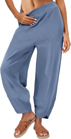 Caracilia Women Barrel Wide Leg Pants Casual Elastic Waist Loose Comfy Spring Vacation Travel Baggy Lounge Sweatpants