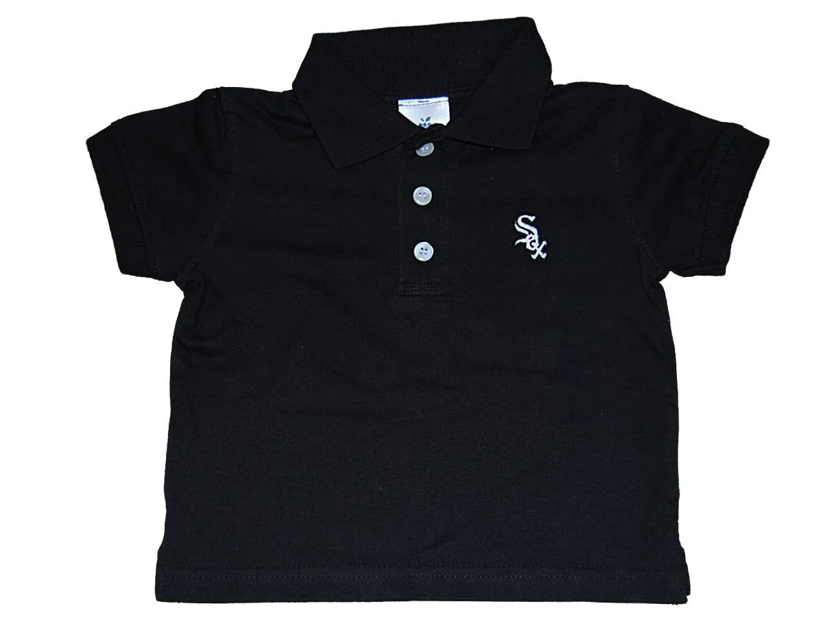 Chicago White Sox SAAG Toddler Black 1/3 Button Up Short Sleeve Polo