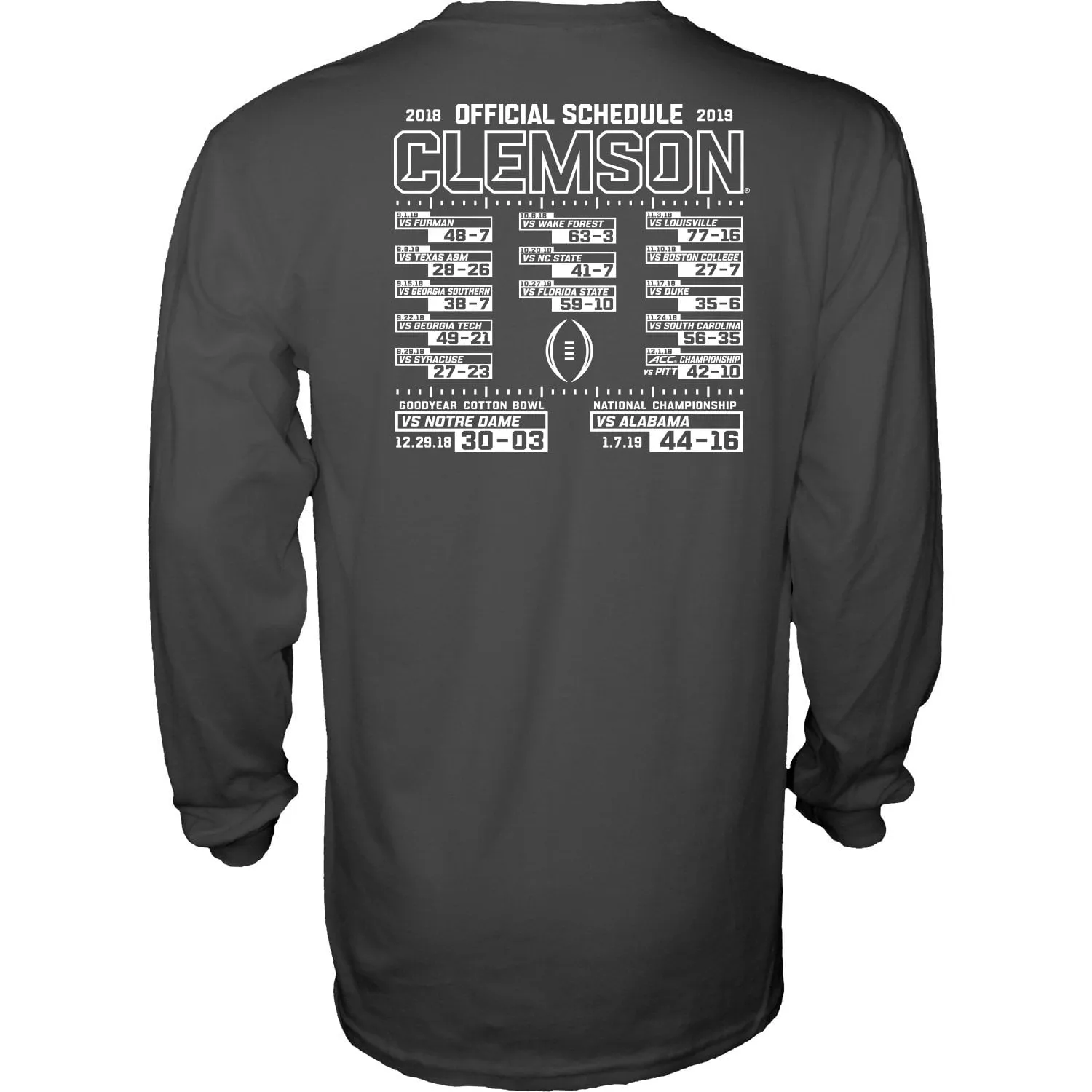 Clemson Tigers 2018-2019 Football National Champions Gray Long Sleeve T-Shirt