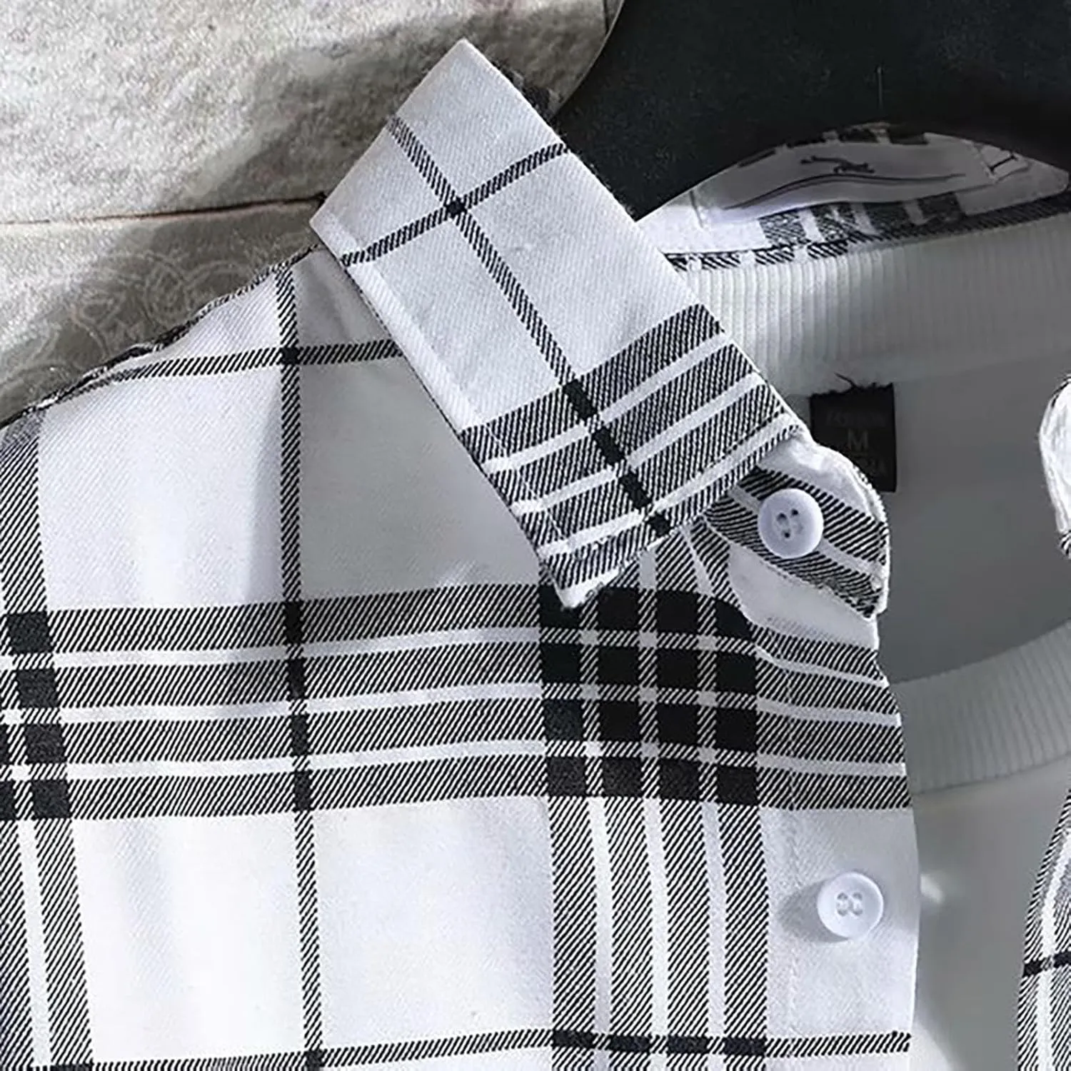 CRNTCEM Mens Short Sleeve Casual Plaid Shirts Cotton Regular Fit Button Down Gingham Shirts Summer Loose Dresses Blouses