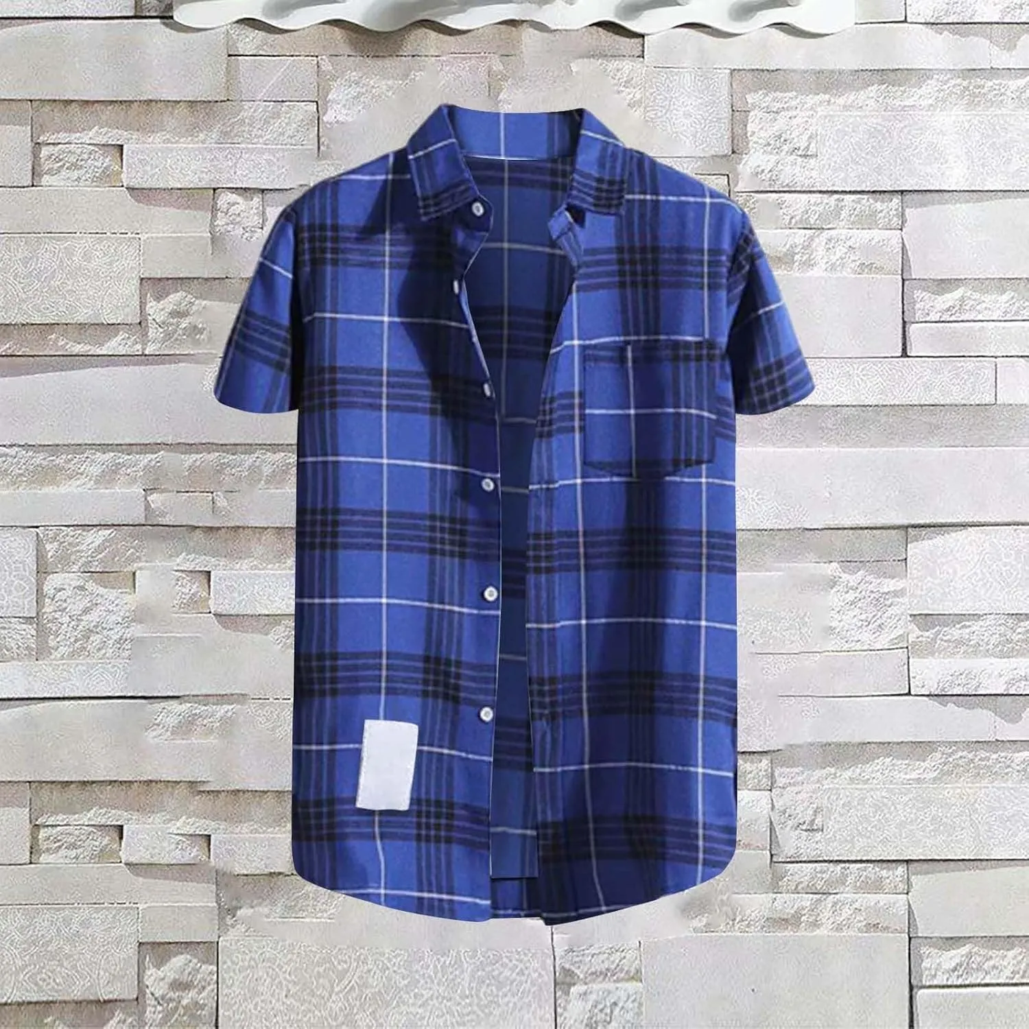 CRNTCEM Mens Short Sleeve Casual Plaid Shirts Cotton Regular Fit Button Down Gingham Shirts Summer Loose Dresses Blouses