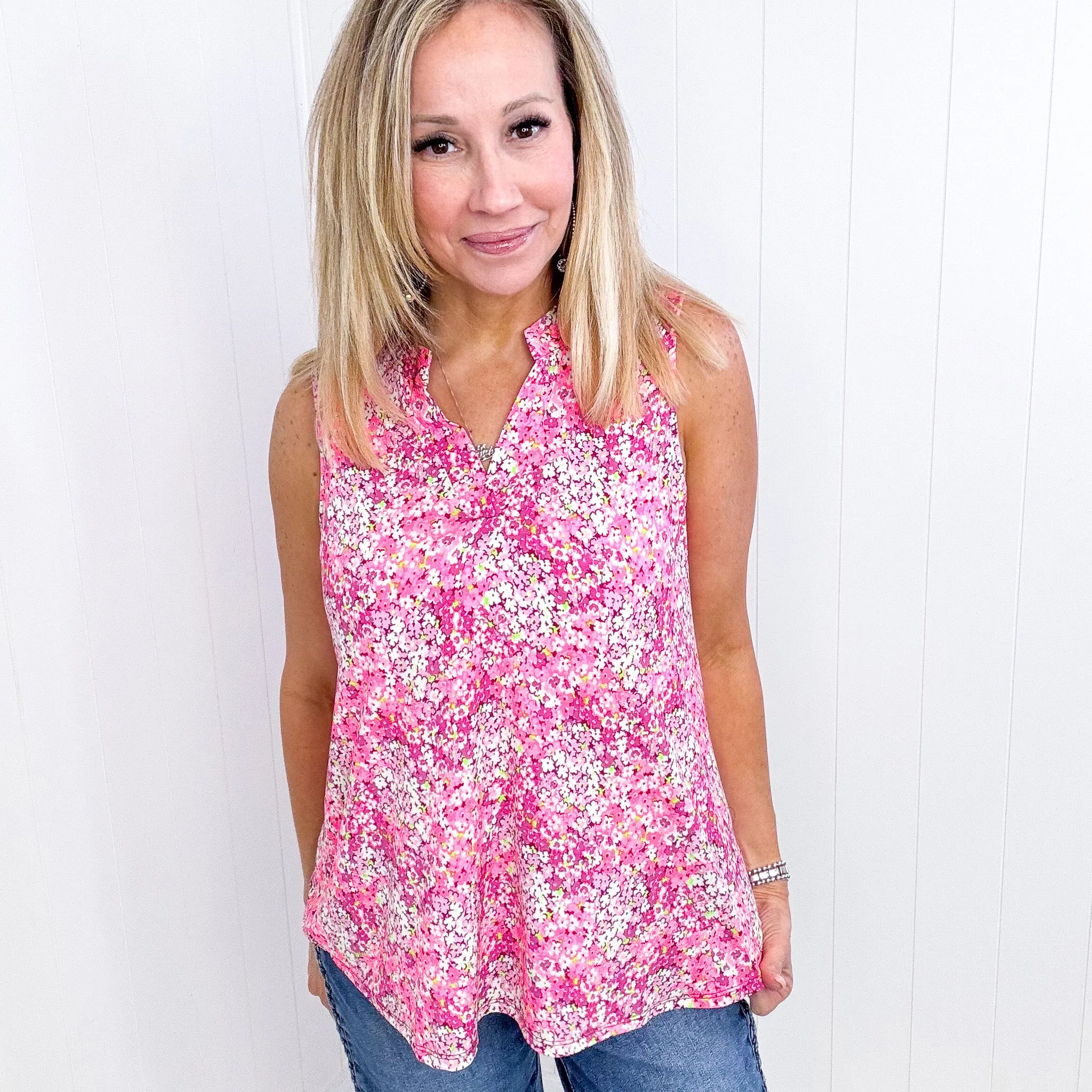 Dear Scarlett Lizzy Tank Top in a Neon Ditzy Floral