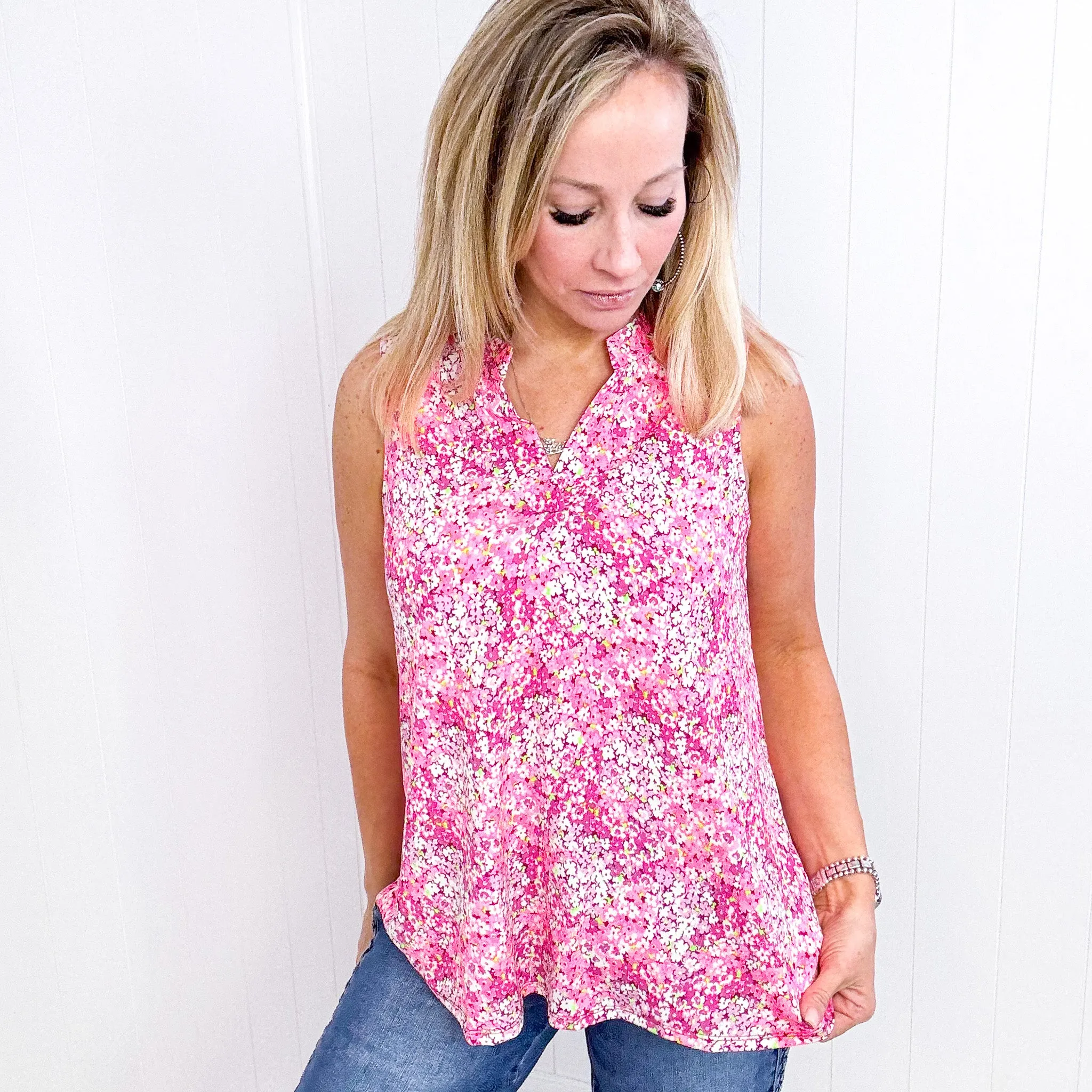 Dear Scarlett Lizzy Tank Top in a Neon Ditzy Floral
