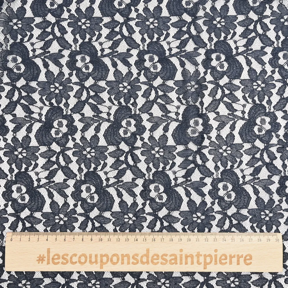 Dentelle polyester Sandrine bleu nuit