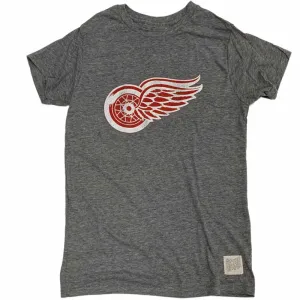Detroit Red Wings Retro Brand Gray Tri-Blend Distressed Logo SS T-Shirt