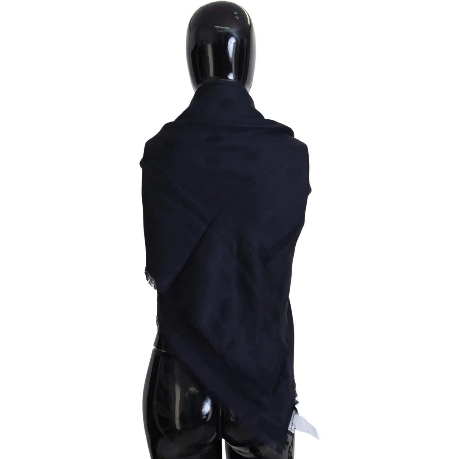 Dolce & Gabbana Elegant Silk-Wool Fringed Scarf in Dark Blue