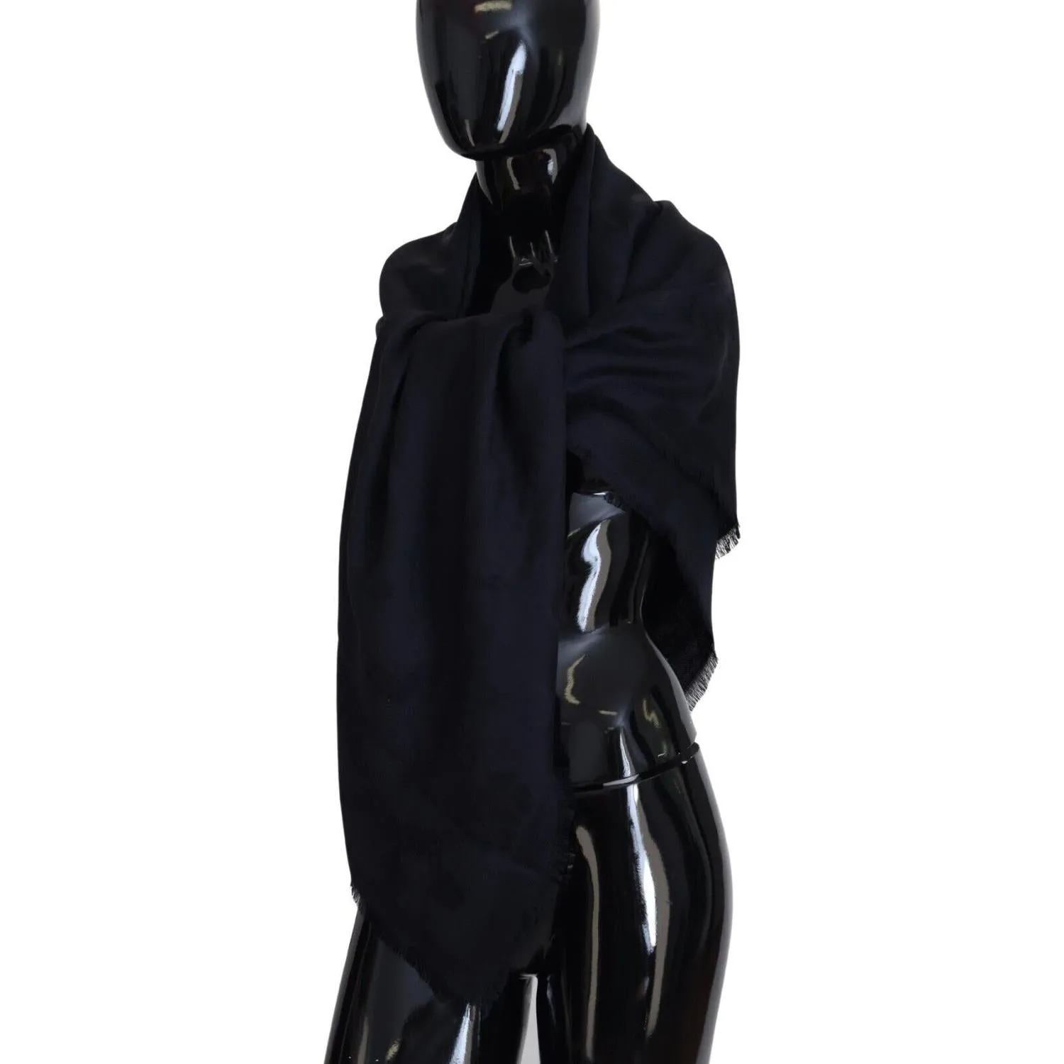 Dolce & Gabbana Elegant Silk-Wool Fringed Scarf in Dark Blue