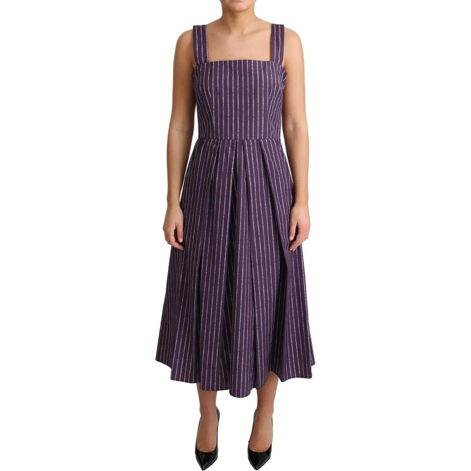 Dolce & Gabbana Elegant Sleeveless A-Line Purple Stripe Dress