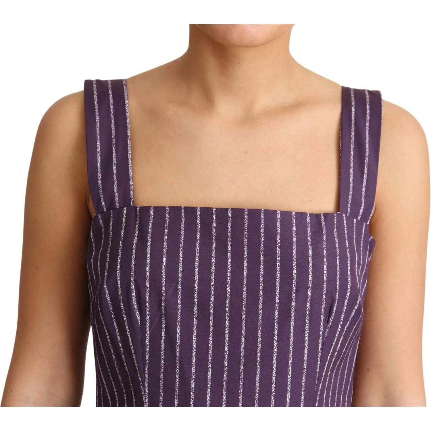 Dolce & Gabbana Elegant Sleeveless A-Line Purple Stripe Dress