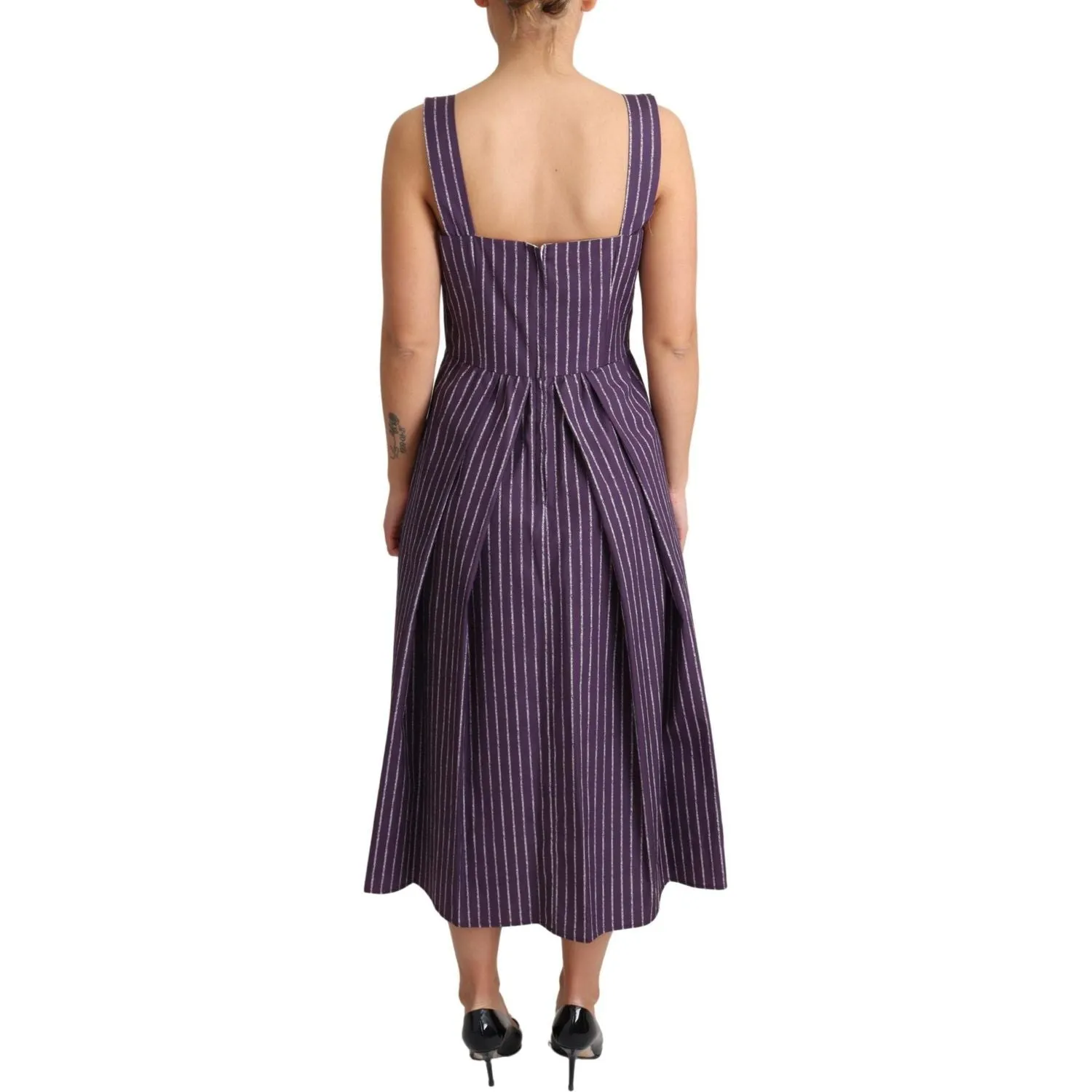 Dolce & Gabbana Elegant Sleeveless A-Line Purple Stripe Dress