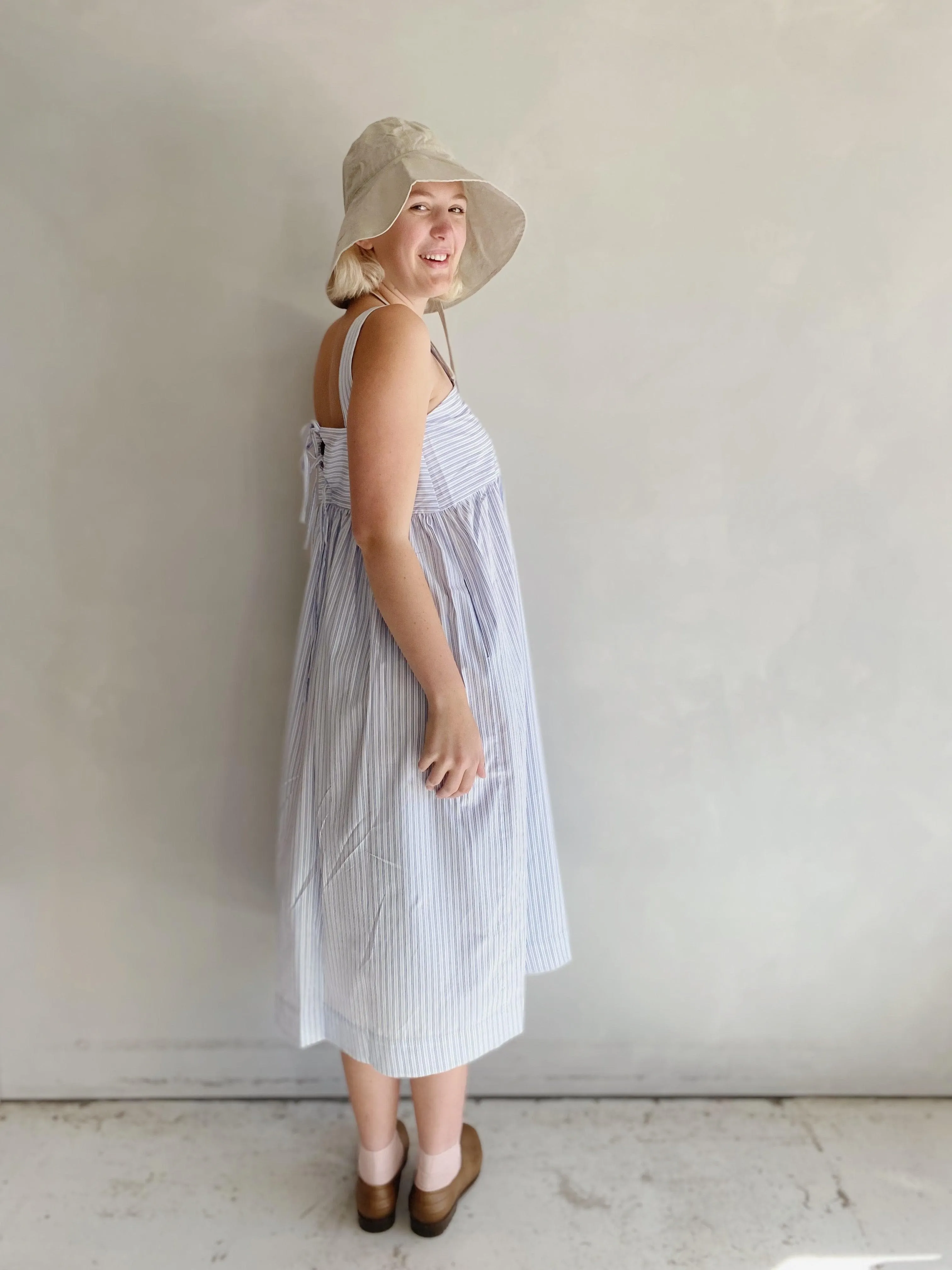 elba dress in blue/white stripe