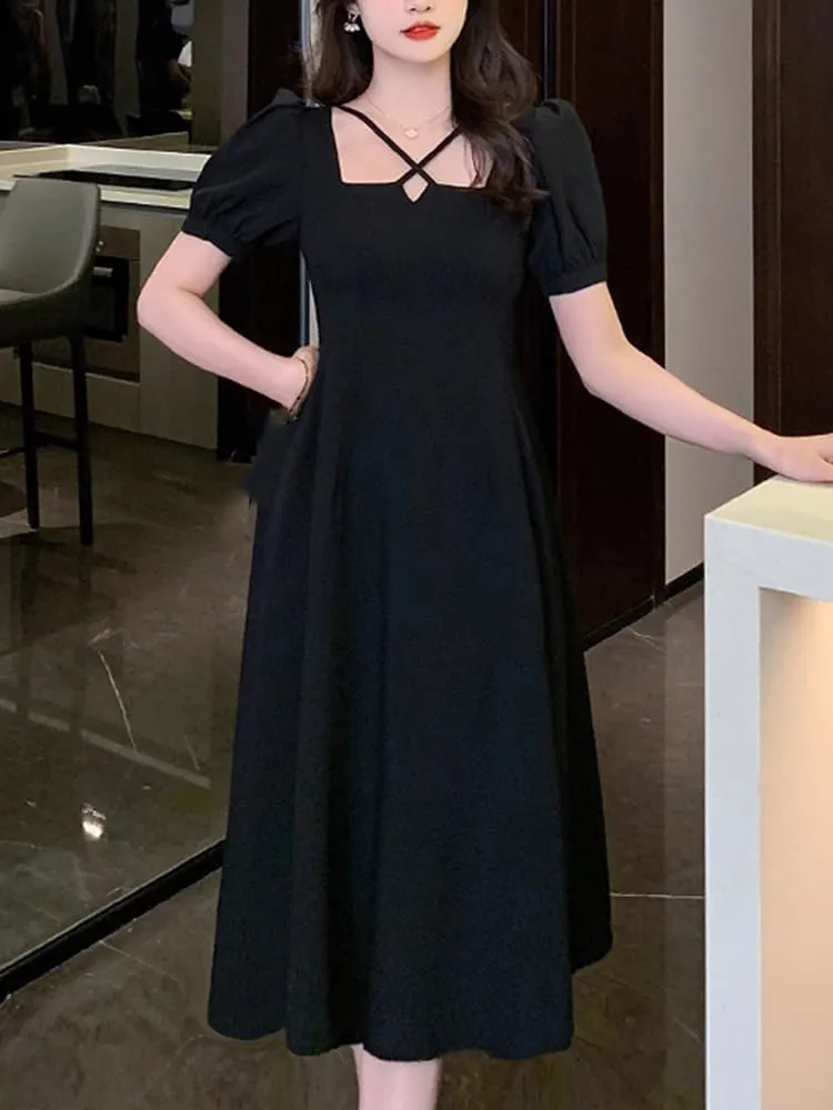 Extra Plus Size Women's Spring Summer Waist-Cinching Midi Dress