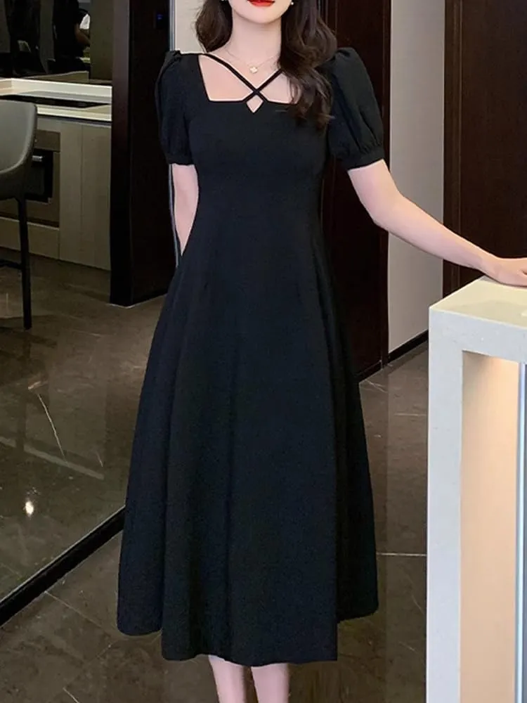 Extra Plus Size Women's Spring Summer Waist-Cinching Midi Dress