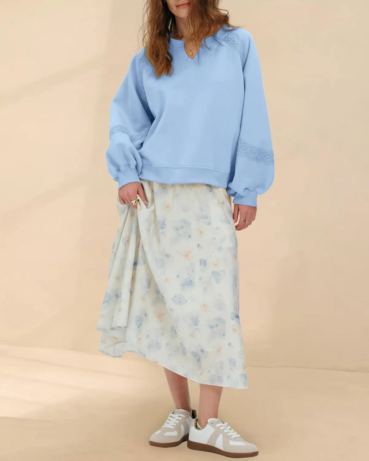 Gacaky Sweatshirt for Women Oversized Fleece Embroidered Crochet Hoodies Cropped Pullover Tops Comfy Fall Outfits Clothes
