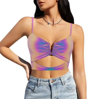 Giovacker Women's Slim Adjustable Spaghetti Straps Crop Tops Bandage Cutout Tube Top Tank Cami Champagne
