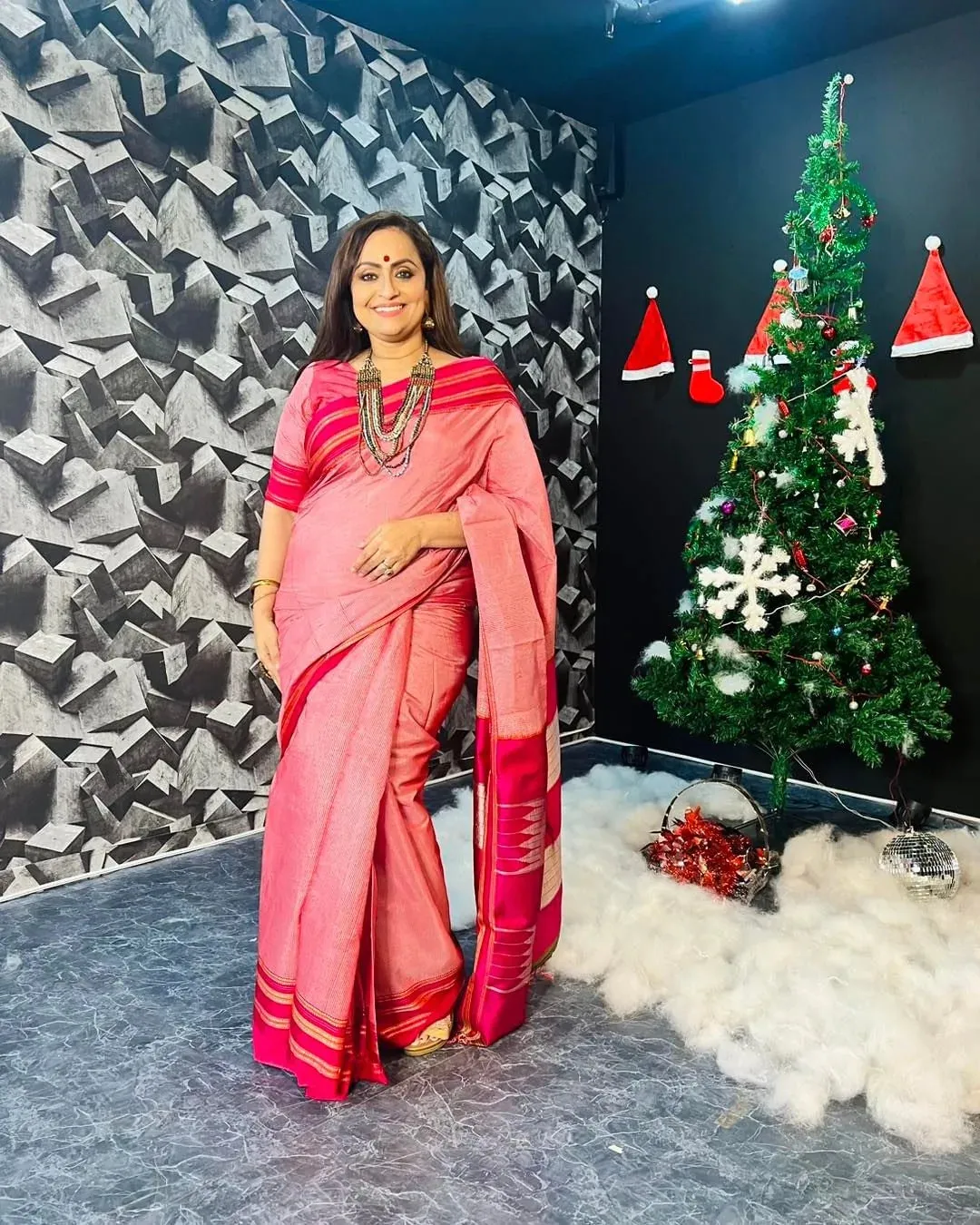 Handloom Cotton Silk Ilkal Saree with Pure Resham Pallu - Baby Pink with Rose Pink Border